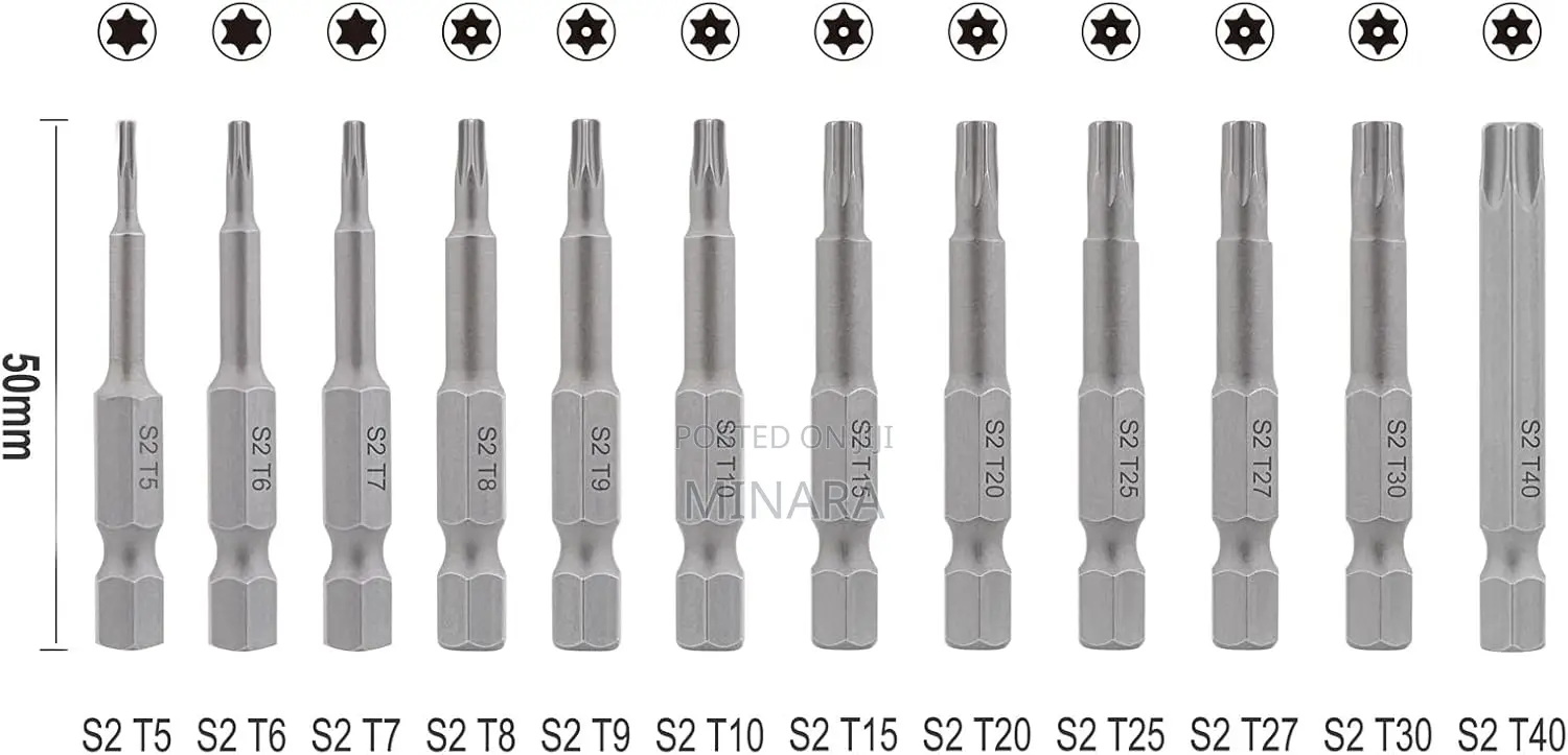 12 Pcs, Torx Drill Shank Screwdriver Bits, 50mm Security Torx T5-T40
