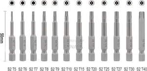 12 Pcs, Torx Drill Shank Screwdriver Bits, 50mm Security Torx T5-T40