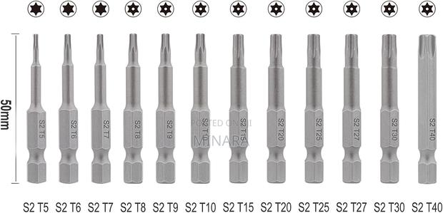 12 Pcs, Torx Drill Shank Screwdriver Bits, 50mm Security Torx T5-T40 - thumbnail 3