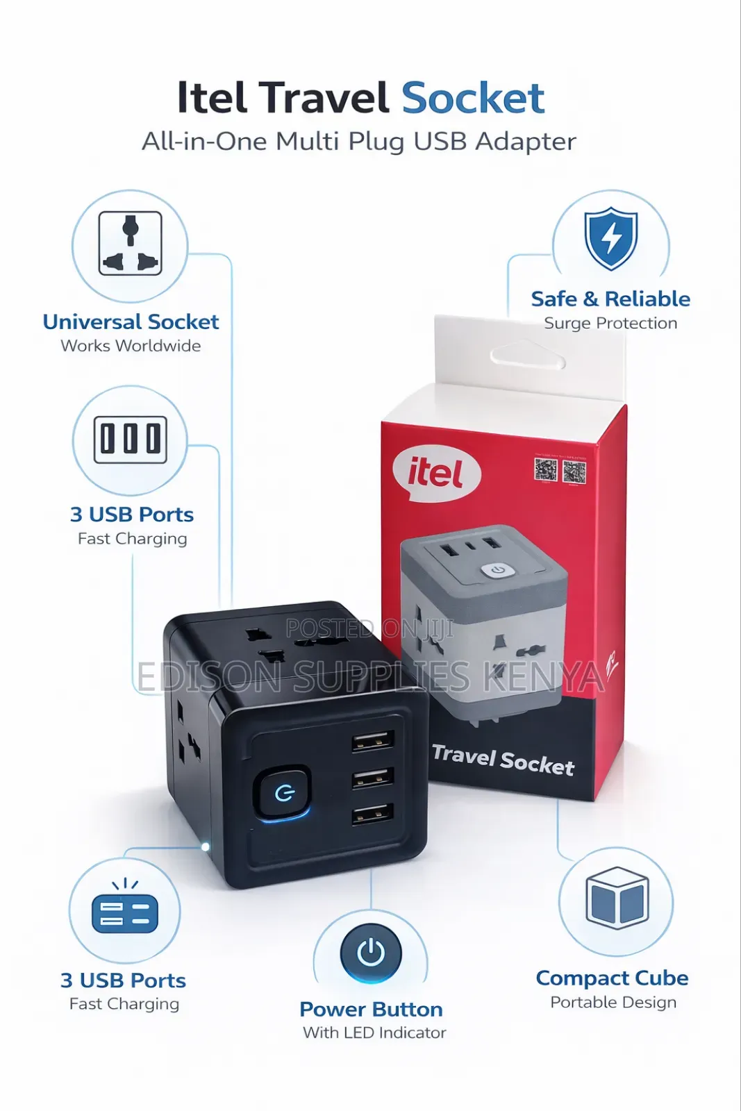 Travel Adapter Socket Cube Extension Multi Plug Portable Usb Charger