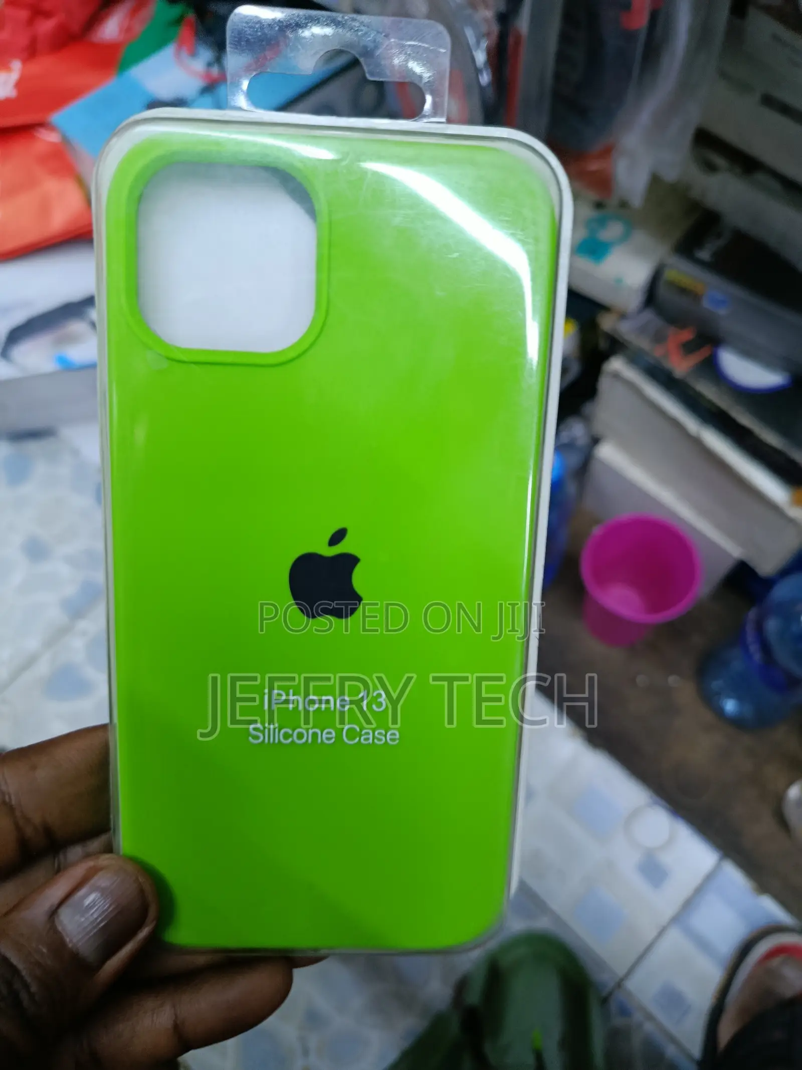 Nafali iPhone 13 Liquid Silicone Case With Cloth Lining -Neon Green