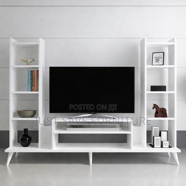 Modern White Tv Stand With Shelves – Stylish Durable (Ksh 14,000)