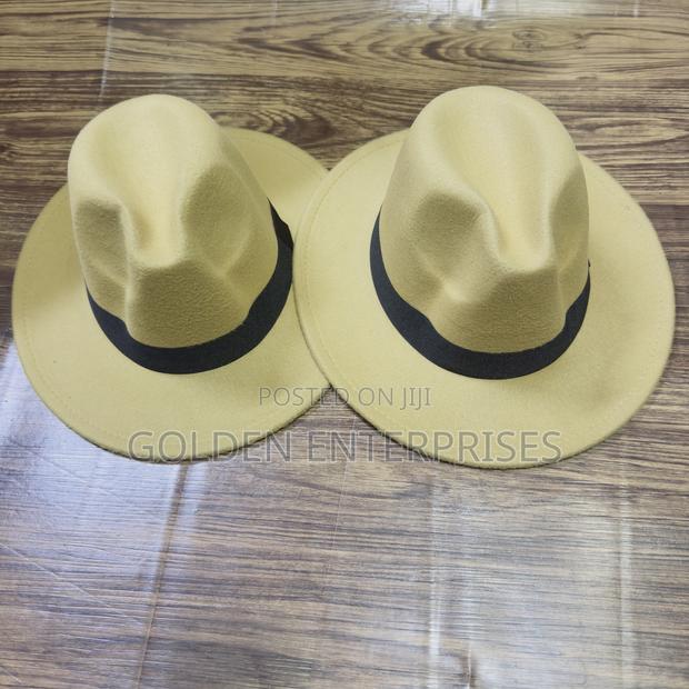 Beige Wide Brim Fedora Hat - thumbnail 2