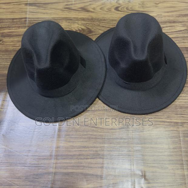 Black Wide Brim Fedora Hat - thumbnail 2