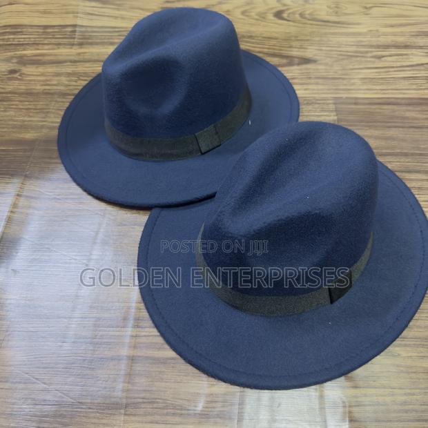Navy Blue Wide Brim Fedora Hat - thumbnail 2