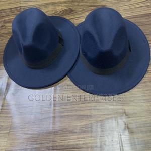 Navy Blue Wide Brim Fedora Hat - main view