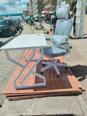 Double Frame Designed White Metallic Stand Table and White Chair