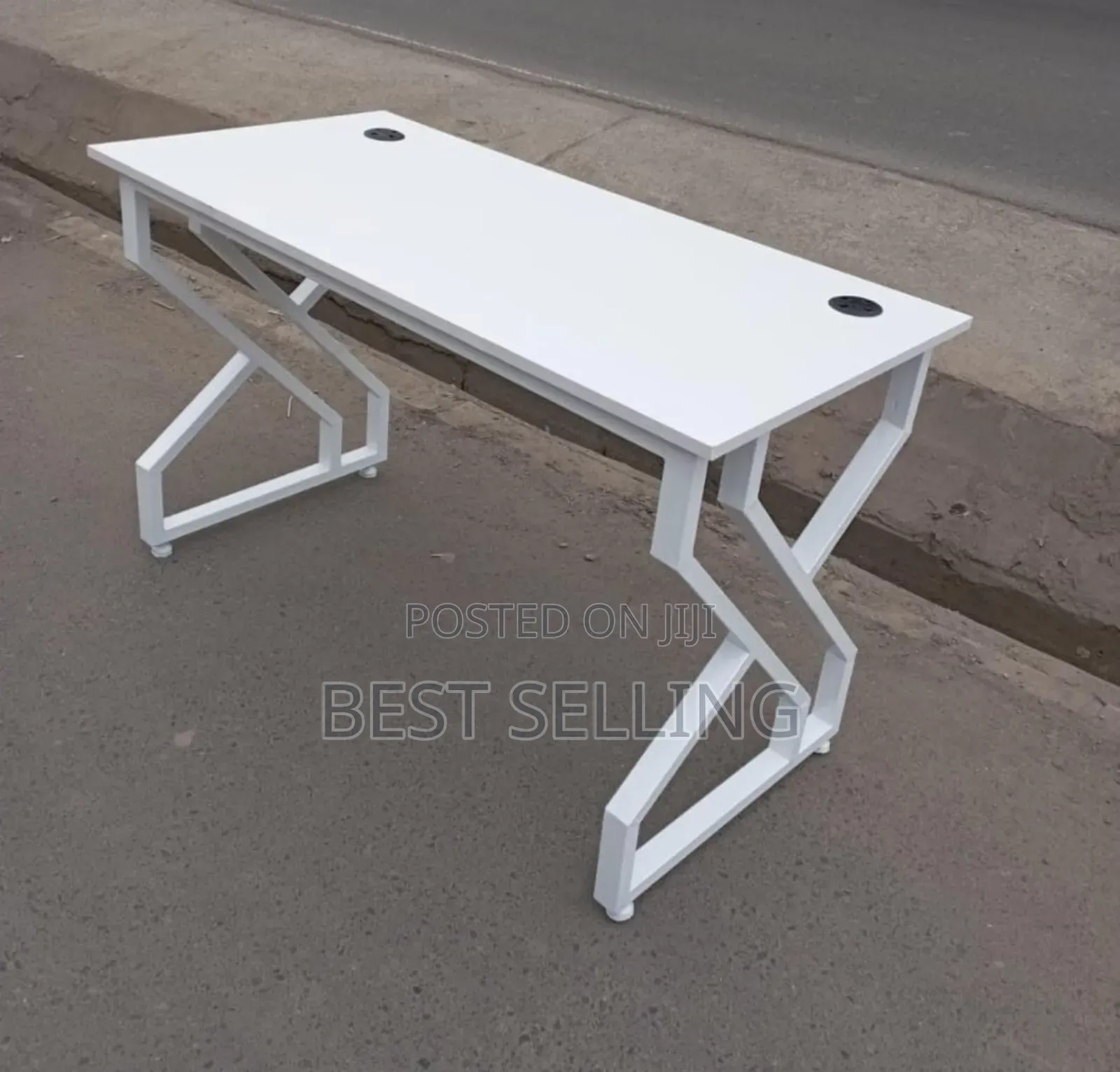 All White 2 Grommets Design Metallic Stand Table