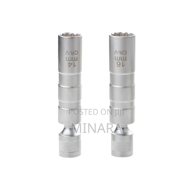 2 Pc, Magnetic Swivel Spark Plug Socket Set, 14mm 16mm, 3/8” Sockets