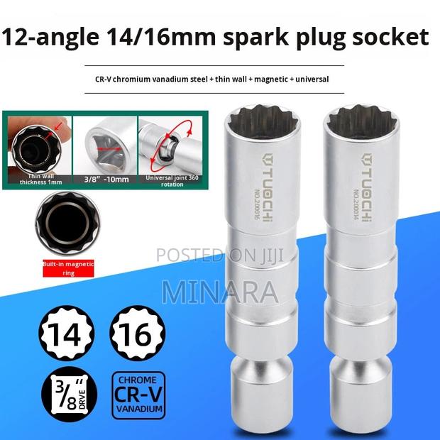 2 Pc, Magnetic Swivel Spark Plug Socket Set, 14mm 16mm, 3/8” Sockets - thumbnail 2