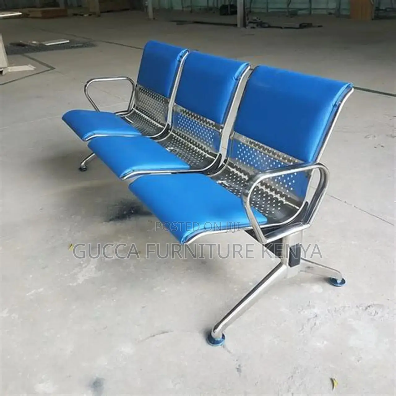 3-Link Blue Airport Lobby Reception Bench
