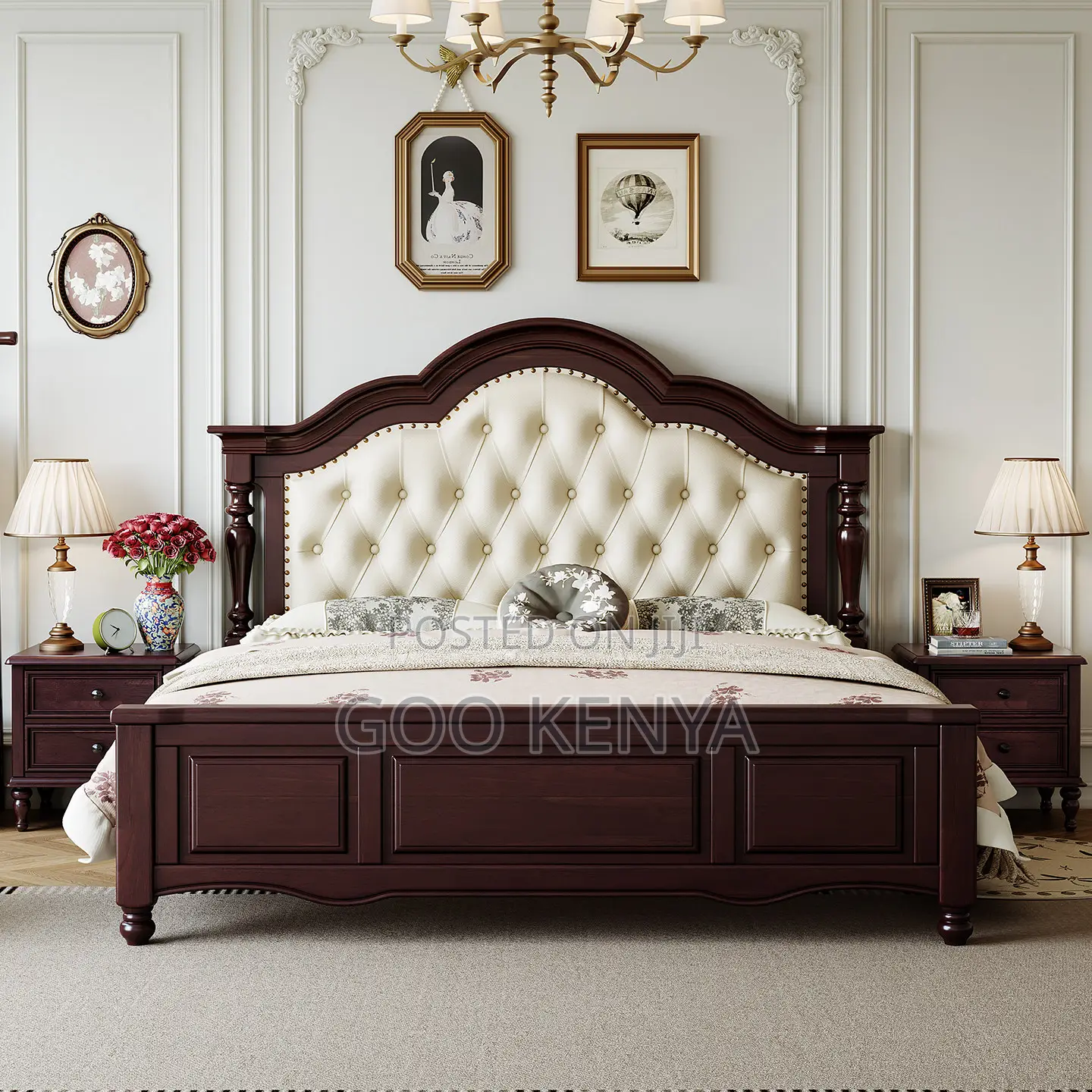 Home Bed; 1.8 Meter Solid Wood Double Bed Frame With Vintage Appeal