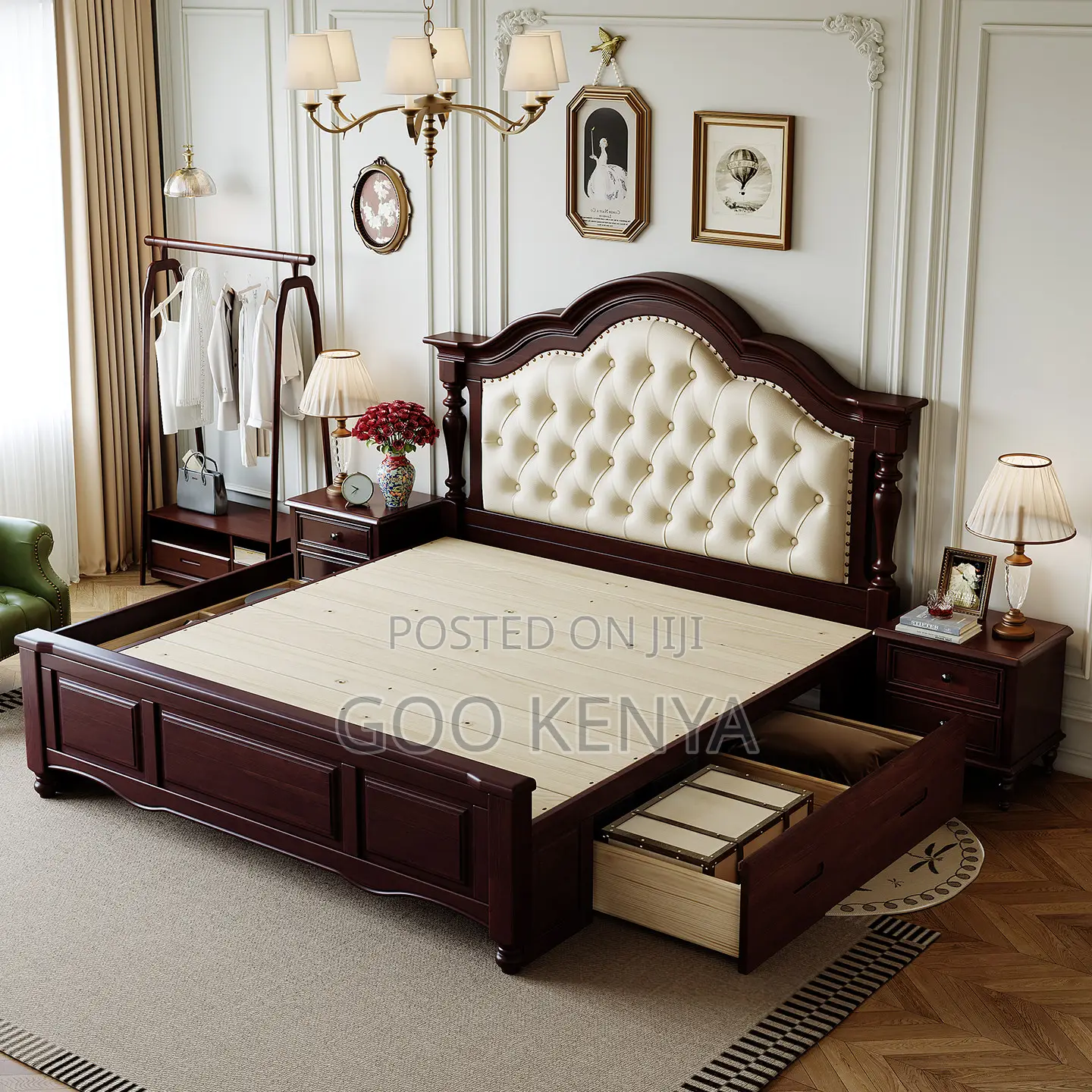 Home Bed; 1.8 Meter Solid Wood Double Bed Frame With Vintage Appeal