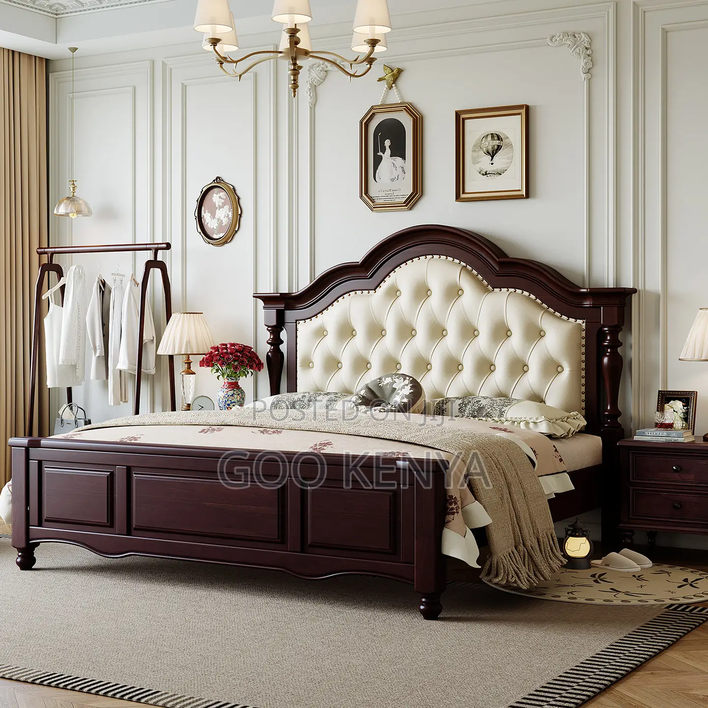 Home Bed; 1.8 Meter Solid Wood Double Bed Frame With Vintage Appeal