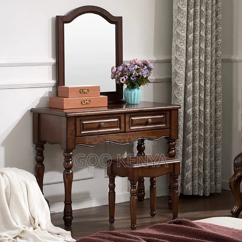 Vanity Set; Elegant Solid Wood Makeup Dressing Table With Mirror