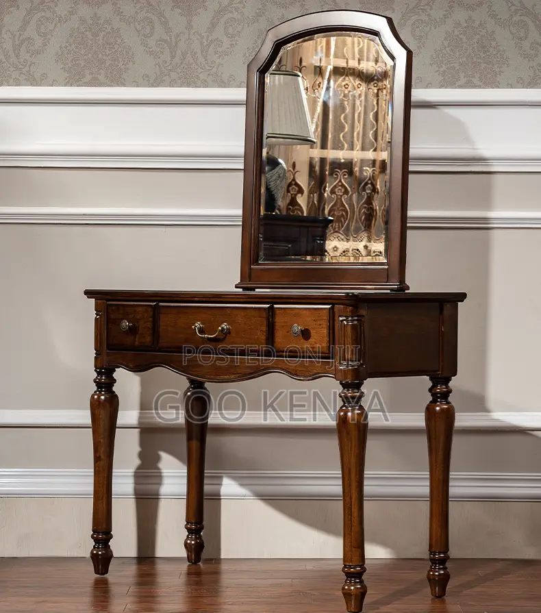 Vanity Set; Elegant Solid Wood Makeup Dressing Table With Mirror