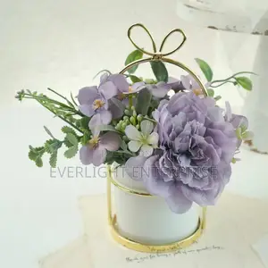 Artificial Flowers With Ceramic Golden Holder for Home Decoration