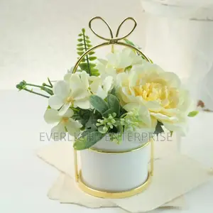 Artificial Flowers With Ceramic Golden Holder for Home Decoration