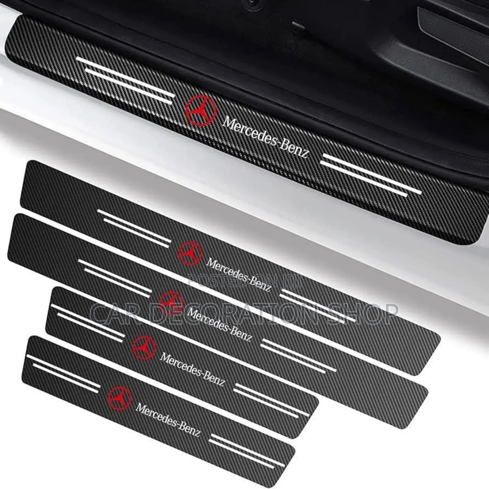 4pcs Mercedes Carbon Fiber Door Sill Antiscratch Self Adhesive Sticker