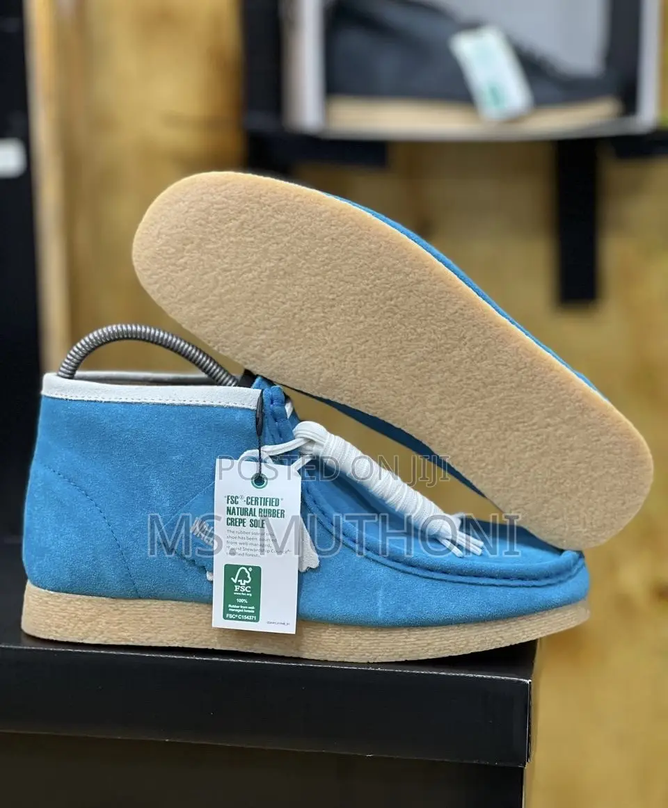 High Cut Clarks Wallabee Boots in a Blue Suede Colorway,