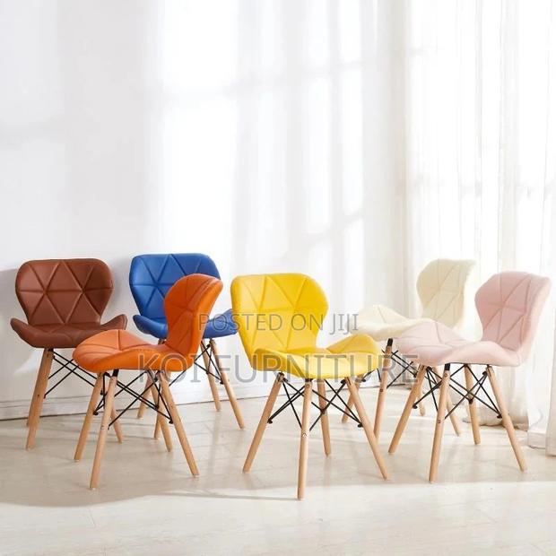 Dining Chairs; Leather Padded Eames Dining Chairs With Wooden Legs - thumbnail 4