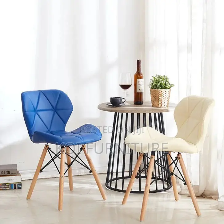 Dining Chairs; Leather Padded Eames Dining Chairs With Wooden Legs