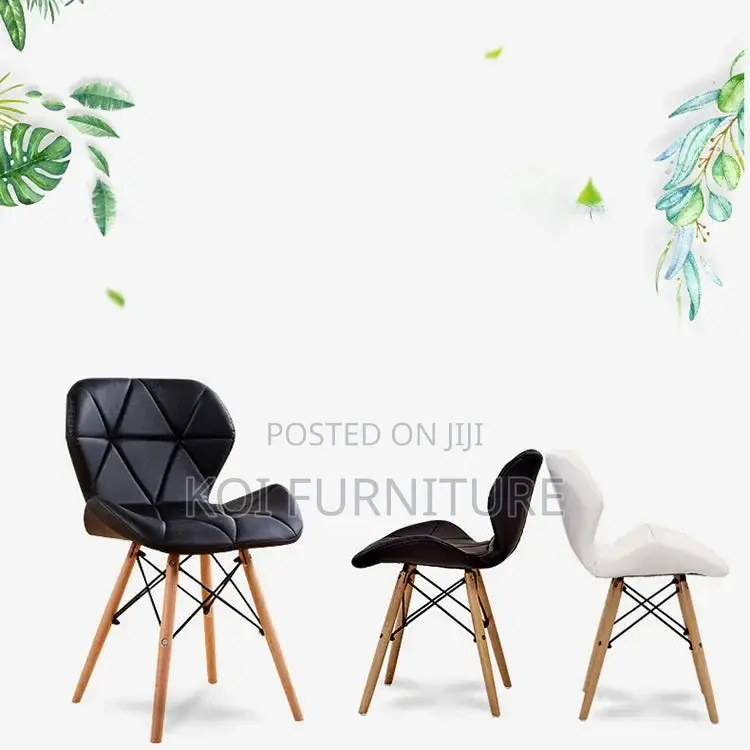 Dining Chairs; Leather Padded Eames Dining Chairs With Wooden Legs