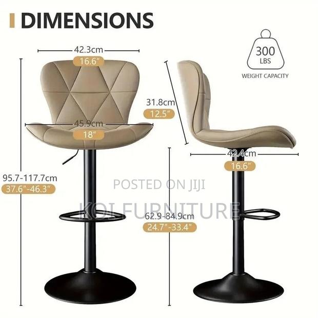 Barstools; Leather Height Adjustable Home Barstools - thumbnail 4