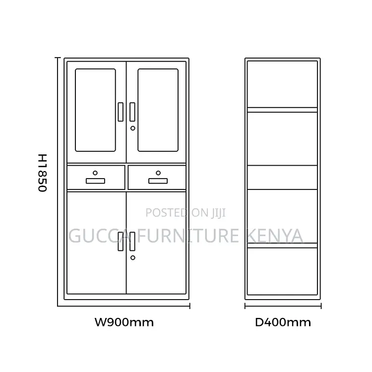 2-Door Half Glass Gym Storage Cabinet
