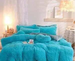 6 Pc Luxury Design Velvet Plush Fluffy Duvet Set