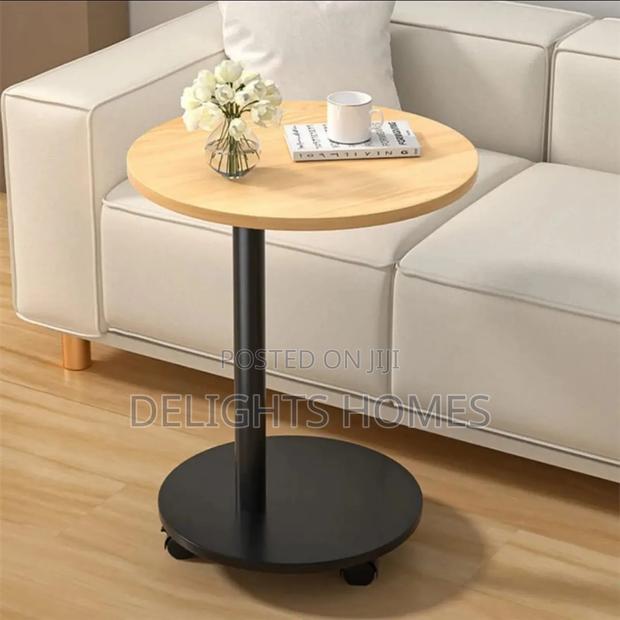 Round Wooden Coffee Side Table With Wheels-G
