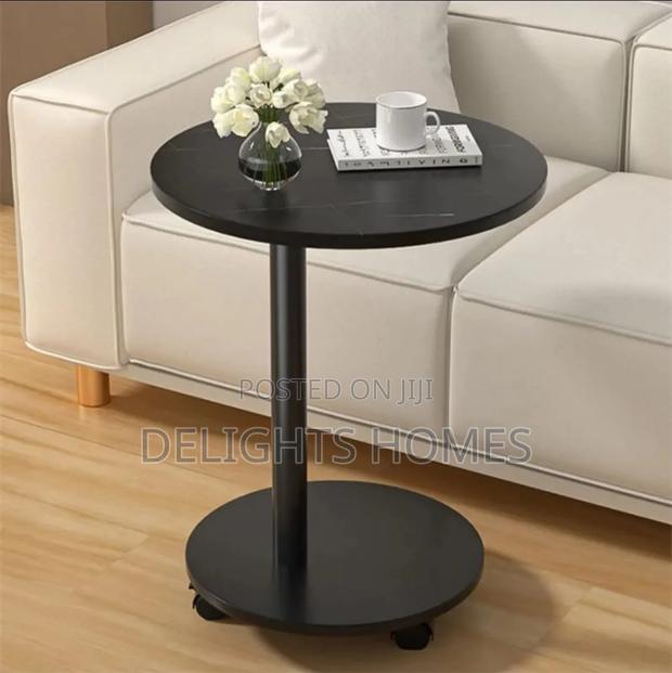 Round Wooden Coffee Side Table With Wheels-G - thumbnail 2