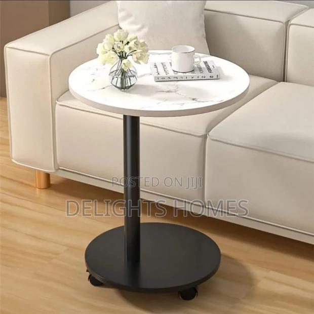 Round Wooden Coffee Side Table With Wheels-G - thumbnail 3