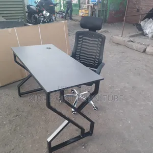 Highback Adjustable Headrest Office Chair and Top MDF Office Desk