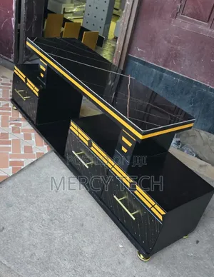 Wooden Tv Stand With Marble and Light