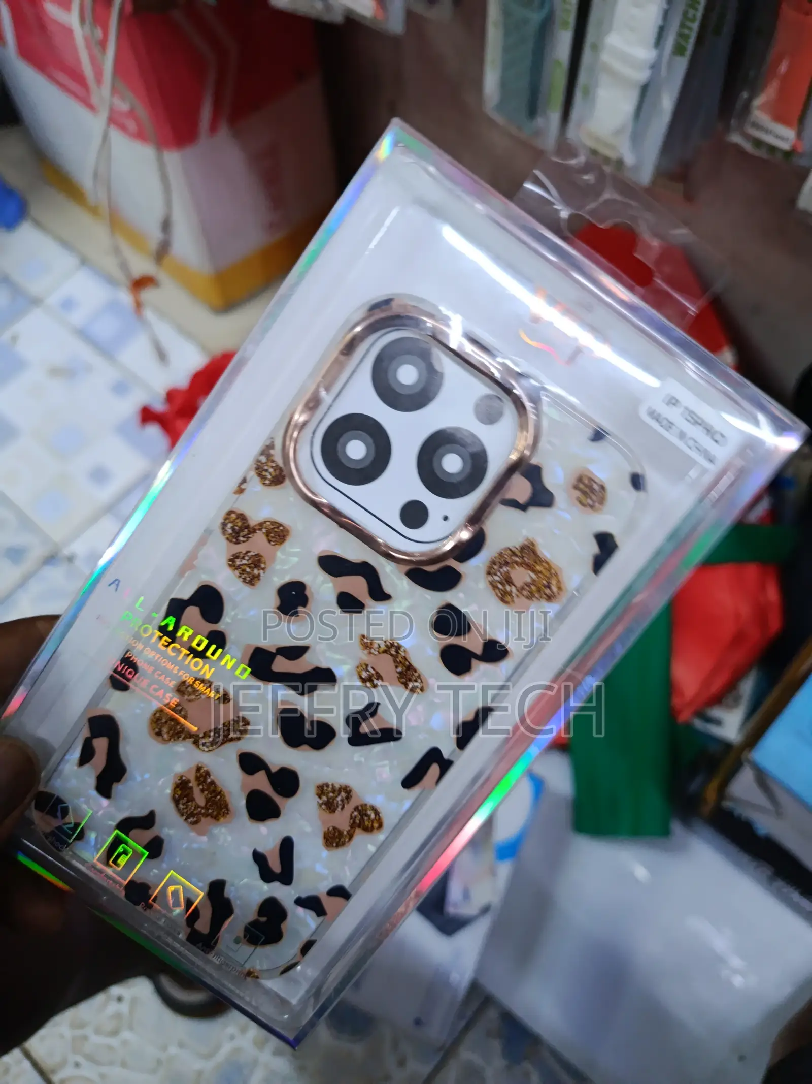 Hellsy Cheetah Print iPhone 15 Pro Glitter Glossy Case - Multicolor