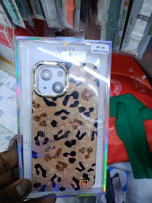 Glittery Leopard Print iPhone 14 Case Gold-Plated Camera Frame - thumbnail 2