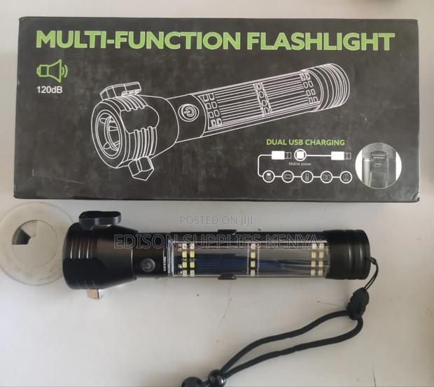 Torch Led Flashlight Solar Power Multifunctional Flashlight Hammer - thumbnail 2