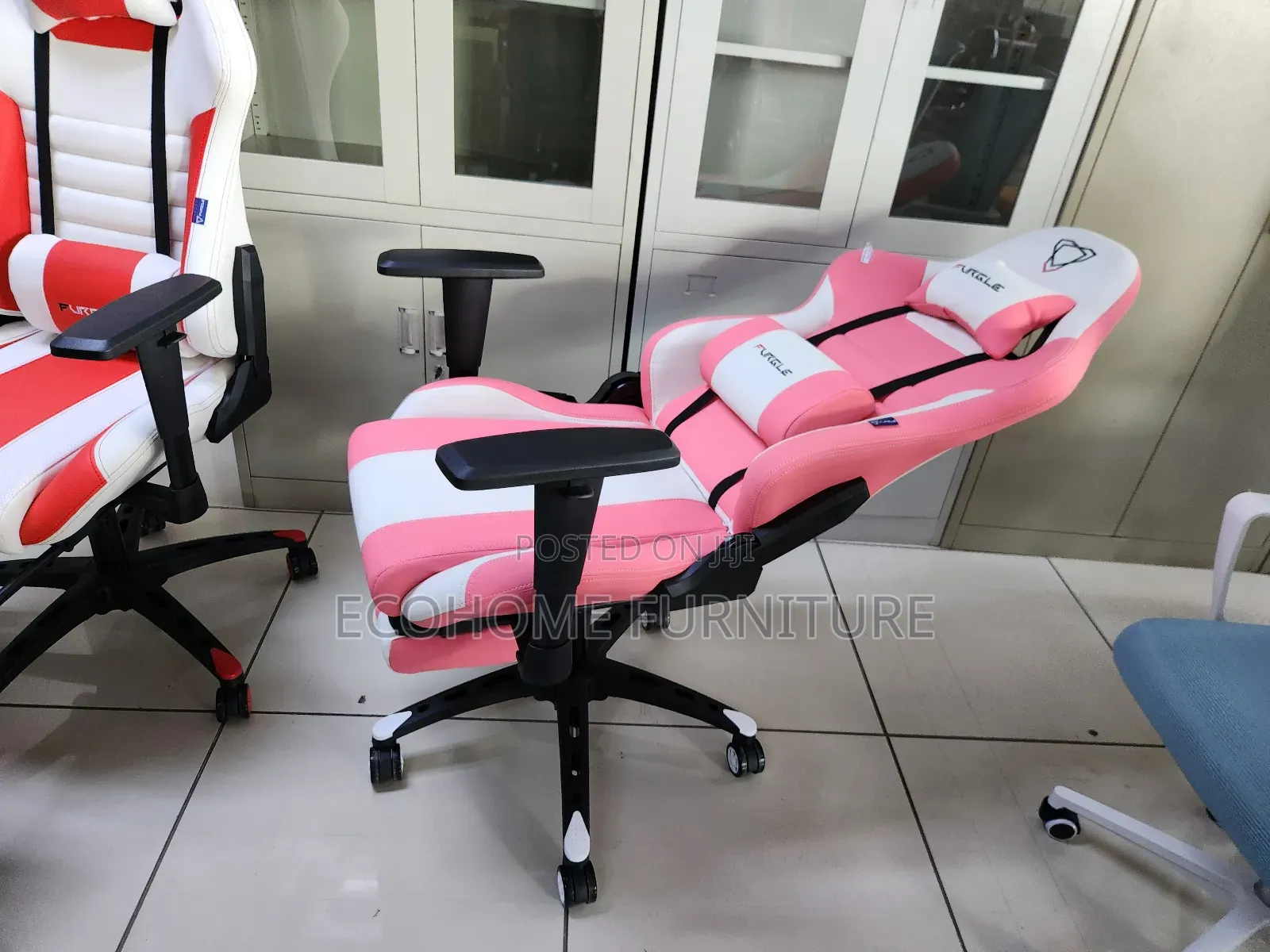 Pink White Gaming Chair With Footrest