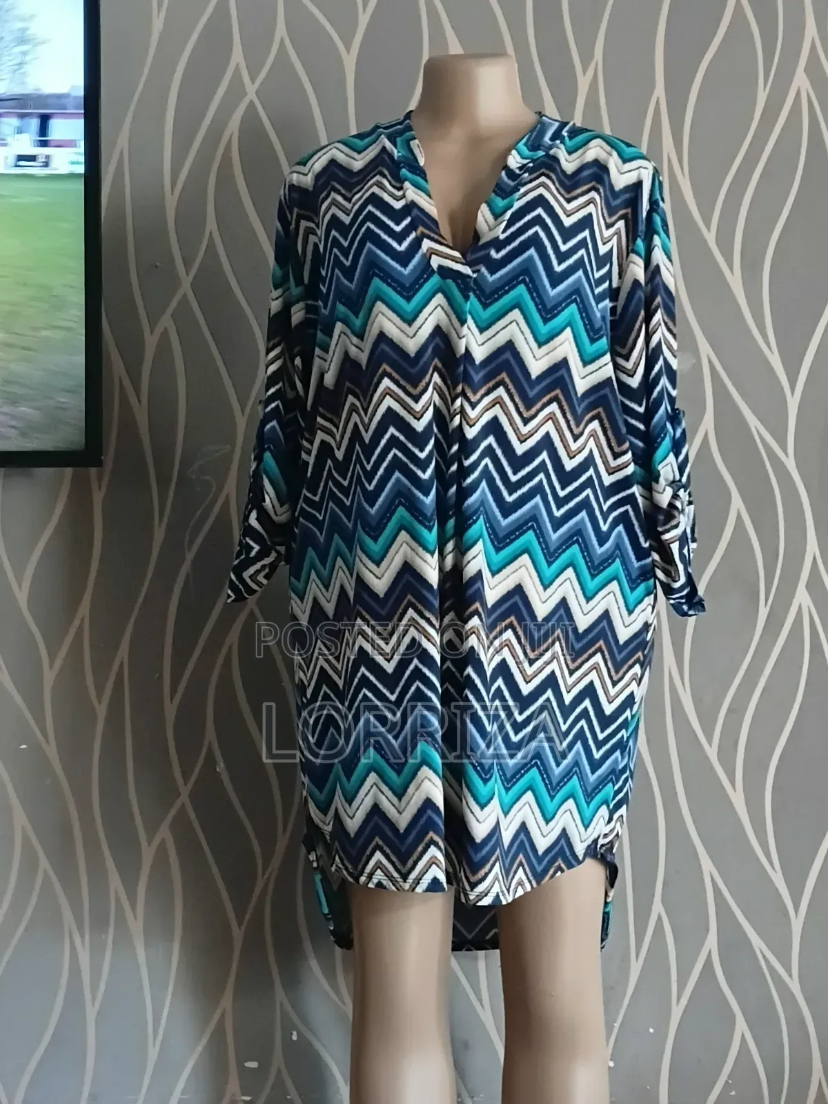 A Blue Zigzag Patterned Dress