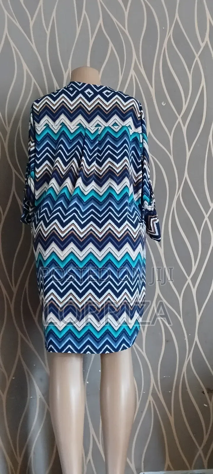 A Blue Zigzag Patterned Dress