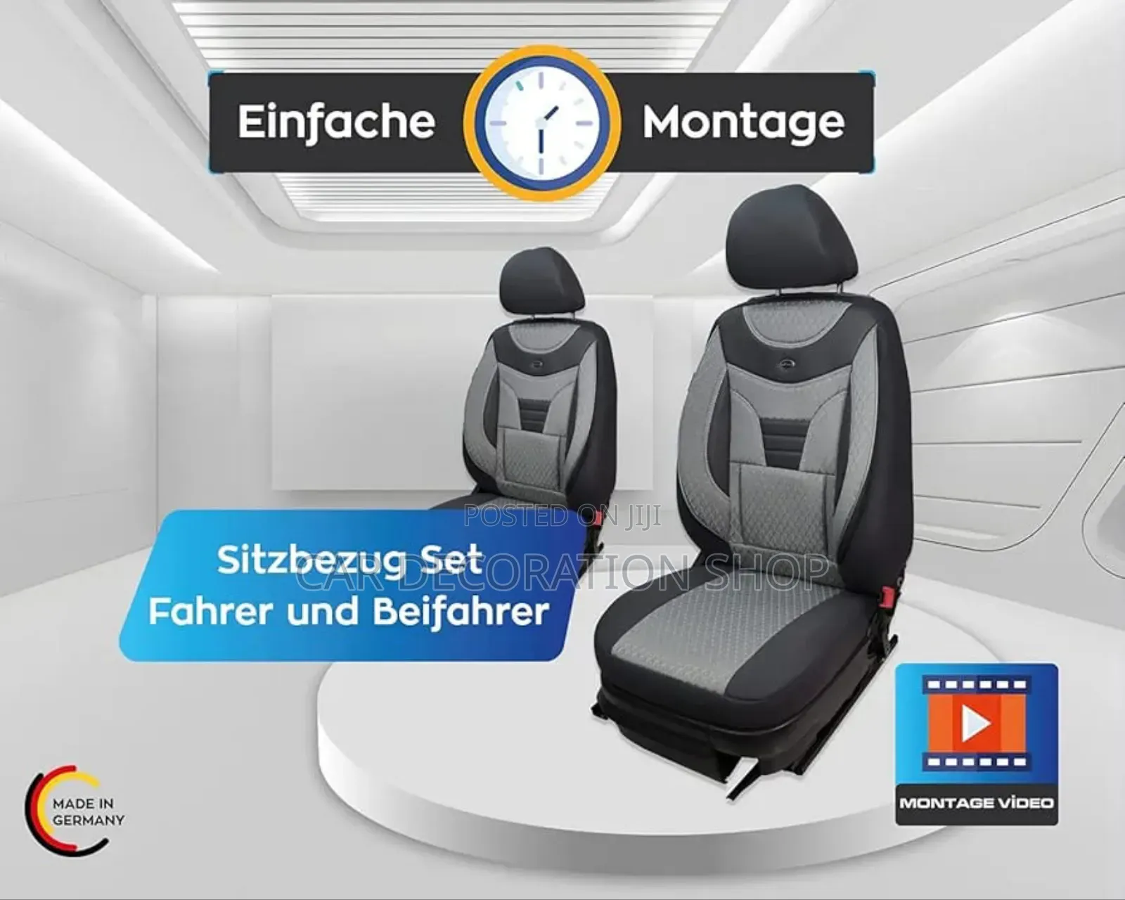 Grey Breathable Premium Cloth Front-Rear Seat Cushions Set