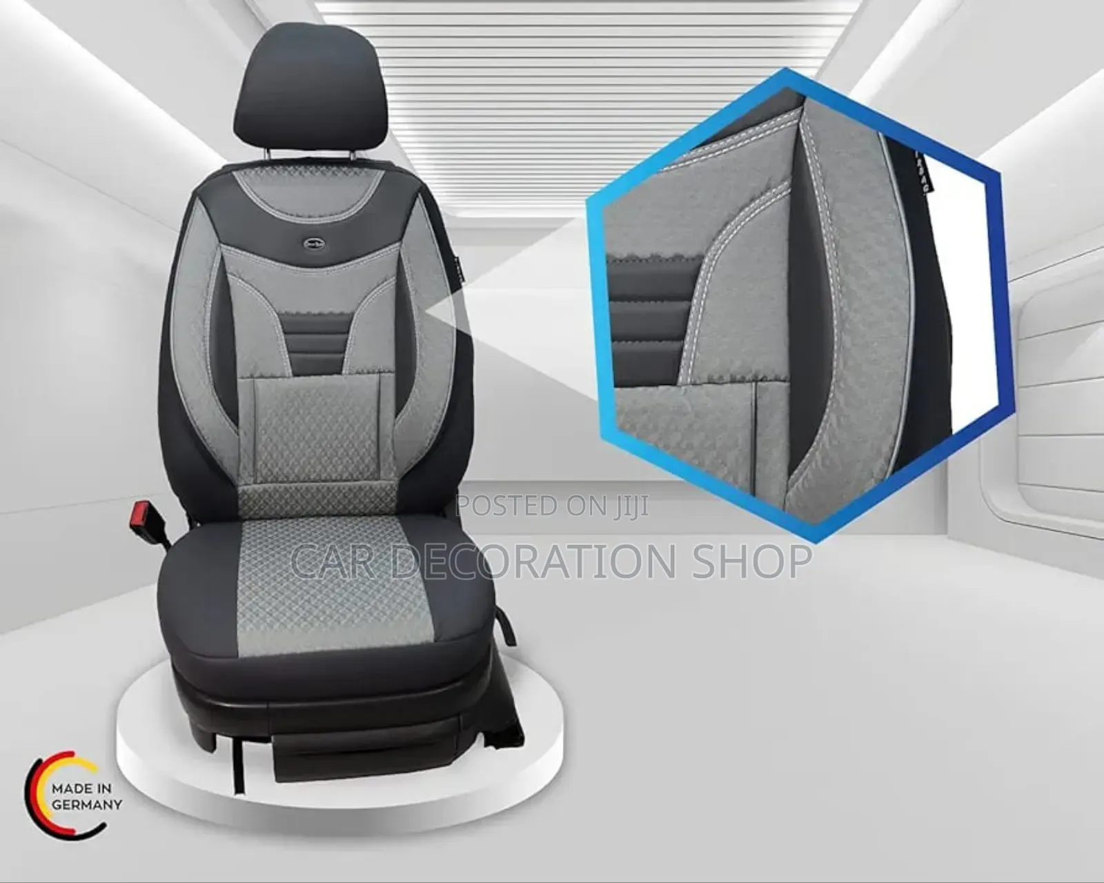 Grey Breathable Premium Cloth Front-Rear Seat Cushions Set