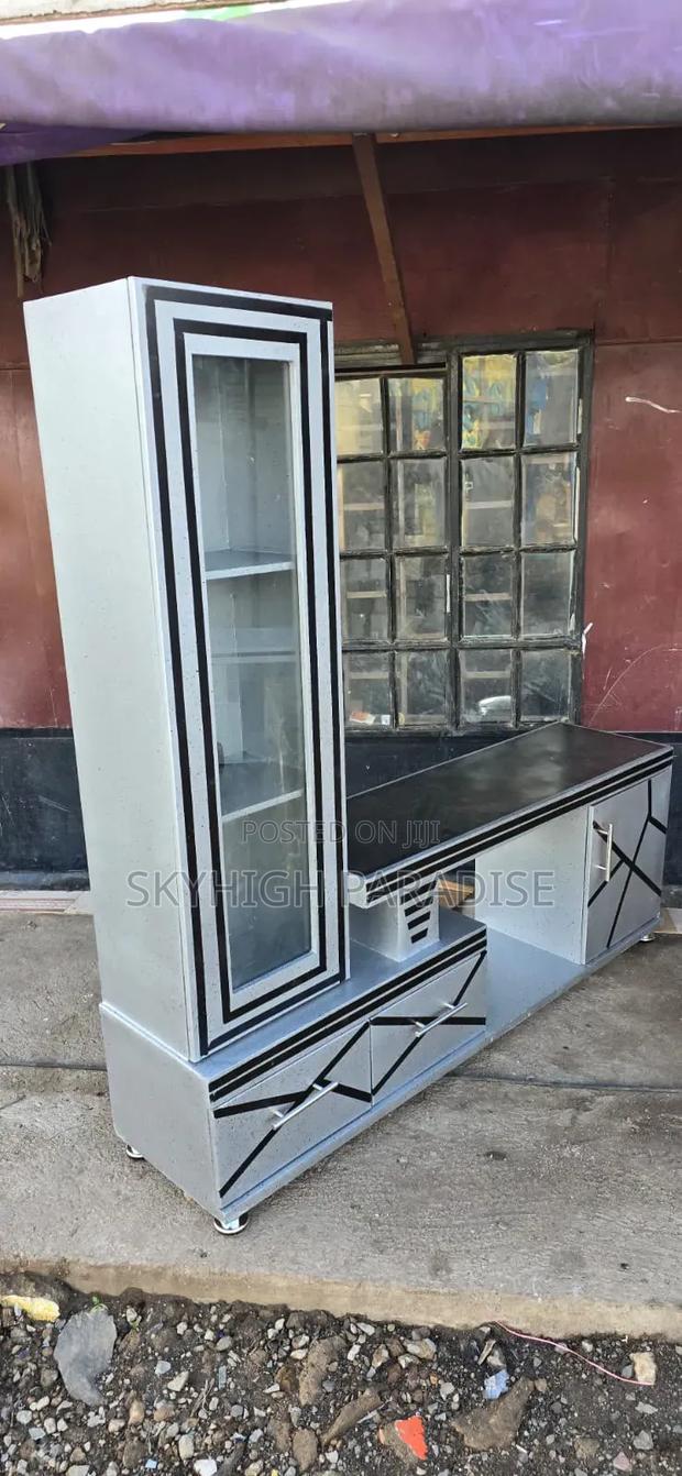 Executive Tv Stand With Marble Coating and Shelf Cabinet