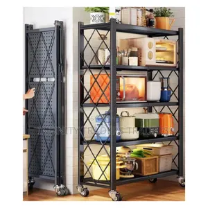 *Big Size Foldable Kitchen Rack With Wheels *5 Tier