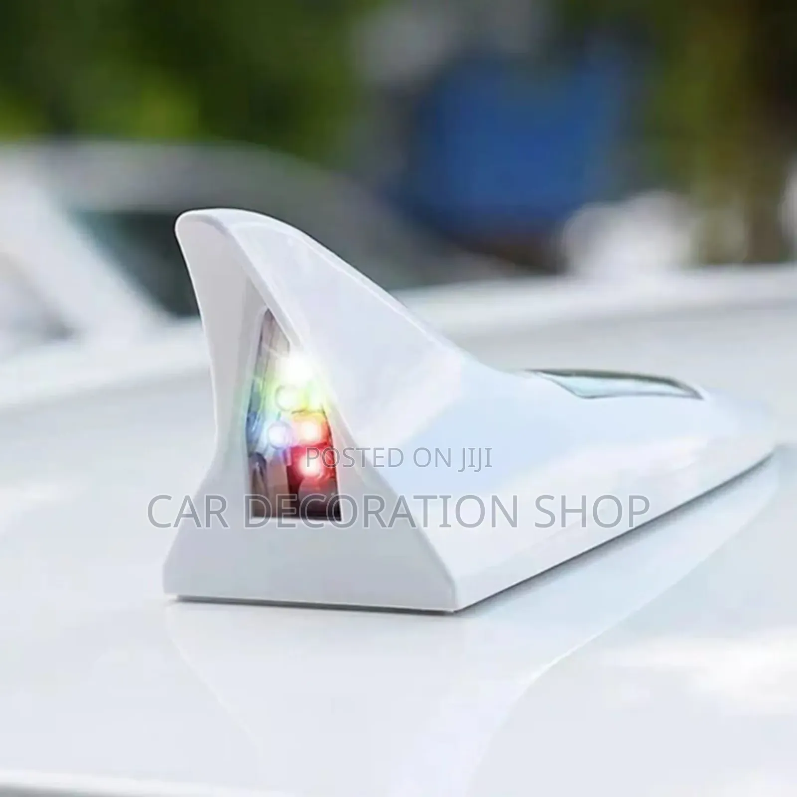 White Universal Self Adhesive Stick Mount Shark Fin Antenna With Light