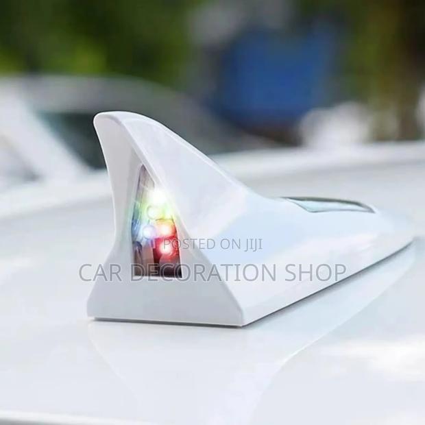 White Universal Self Adhesive Stick Mount Shark Fin Antenna With Light - main view