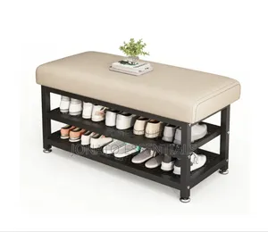 2-tier Shoe Rack Bench Organizer With Padded Cushion Seat