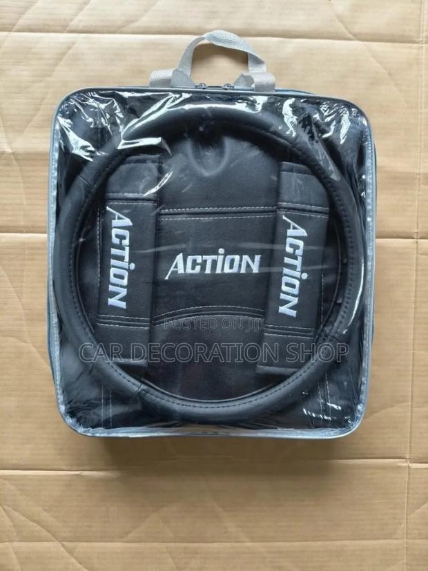 Black Action Leather Seat Cover Full Set 5 Sit Cushion Protector - thumbnail 2