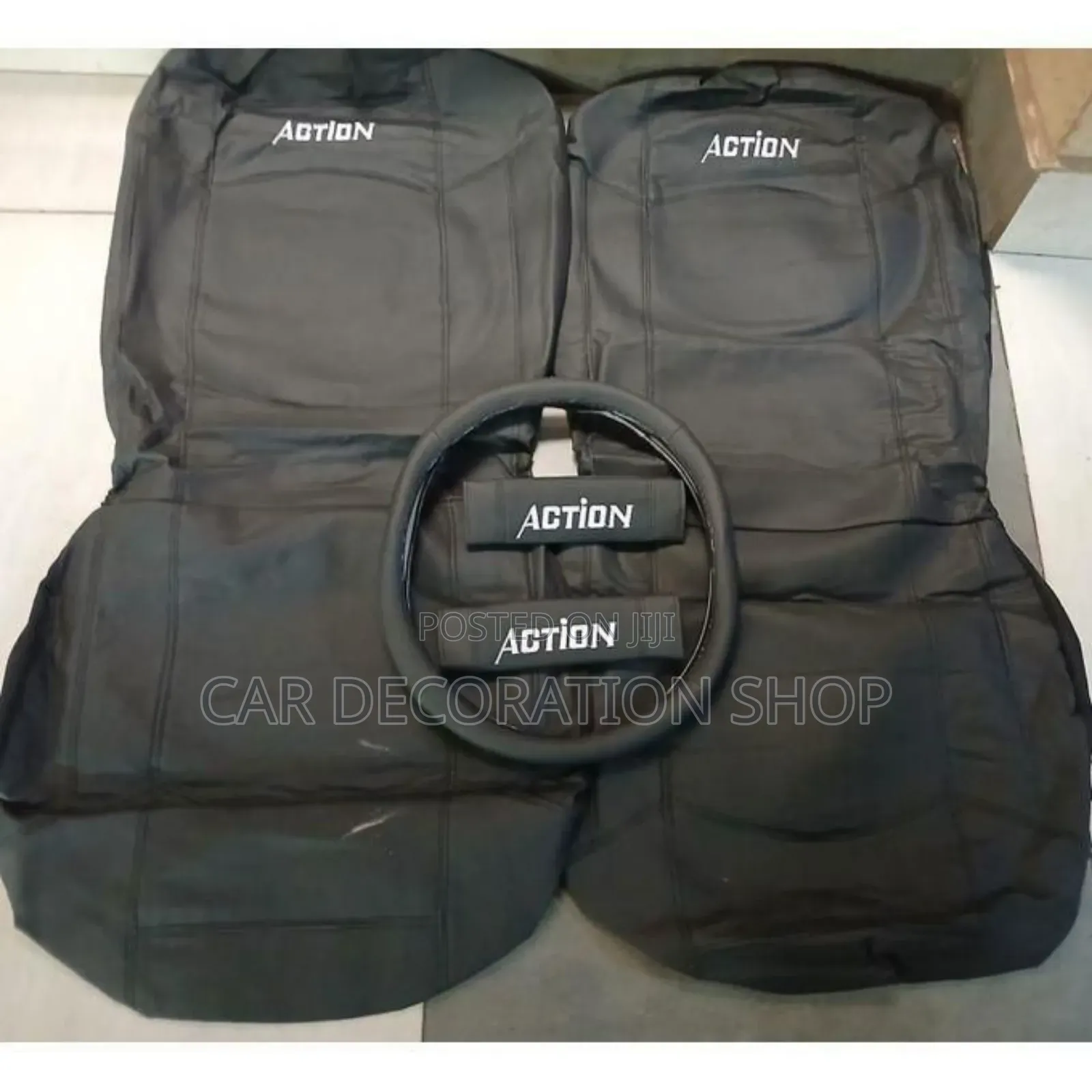 Black Action Leather Seat Cover Full Set 5 Sit Cushion Protector